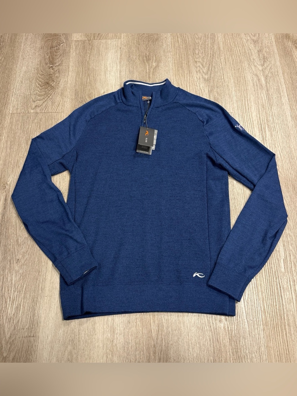KJUS Golf Pullover Therma Yarn Half Zip L Navy Blue Wool Polyester K golf logo